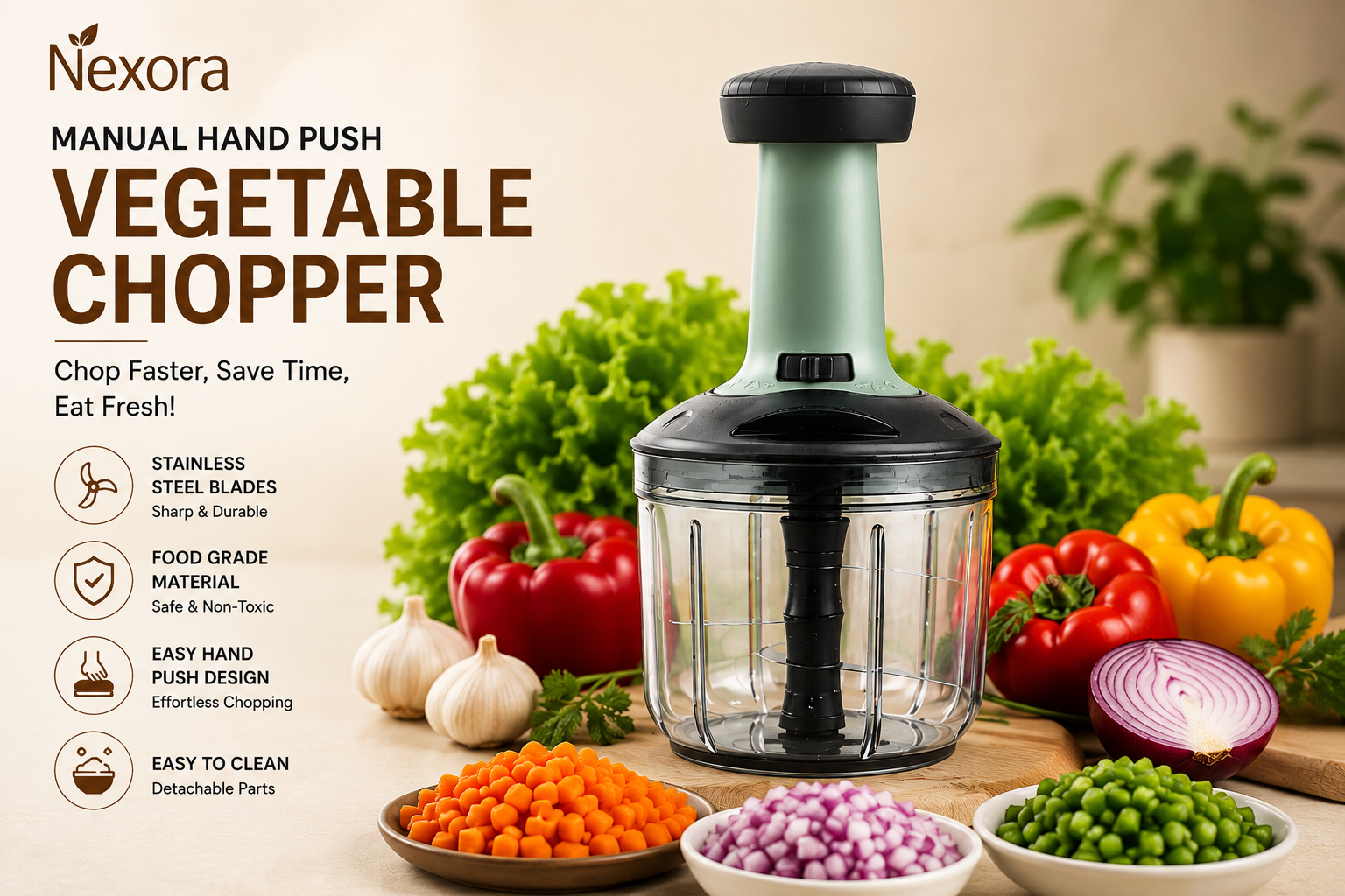 Premium Multifunction Vegetable Chopper | Manual Food & Onion Cutter